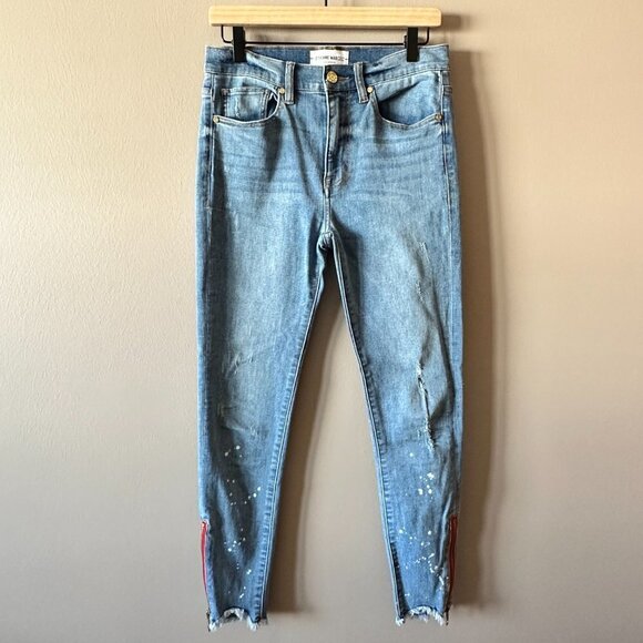 Women's 27 Etienne Marcel Red Zipper Indigo Splatter Skinny Zipper Fly - Picture 4 of 12